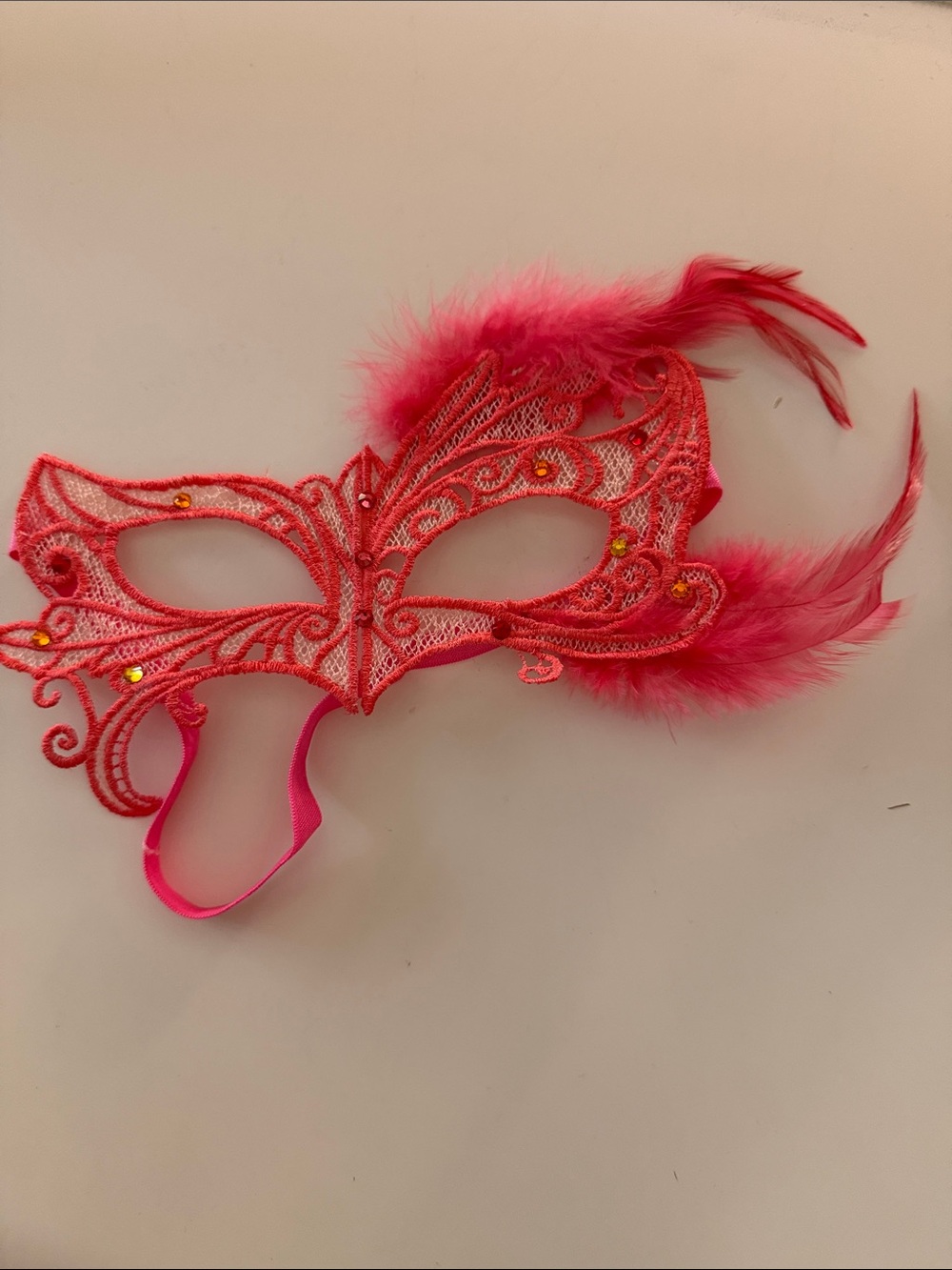 Handmade Swarovski Crystal Feather Masquerade Mask PINK SALMON